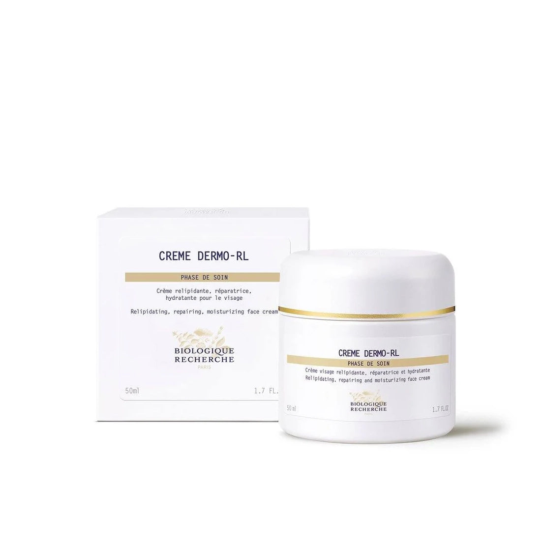 Creme Dermo-RL, crème visage relipidante, réparatrice et hydratante, 50ml, par Biologique Recherche et son emballage.